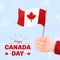 Banner square greeting canada day with hand holding flag, independence background post, typography happy canada day