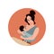 Banner or sticker with breast-feeding scene, flat vector illustration isolated.