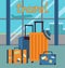 Banner With Suitcases In The Airport Concept For Travel, Flight Vector Illustration In Flat Style