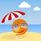 Banner summer. Banner of summer holidays in the form of an orange with glasses under a beach umbrella.