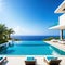 banner summer luxury estate villa with large swimming Luxury modern estate property on hill with stunning sea Summer