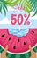 Banner of summer sale. Sunshine beach, sea and palm.