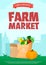 Banner template for farmers market.Eco organic Local shop. Selling fruit and vegetables. Produce stands.Cartoon style vector