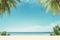 banner template featuring a tropical beach scene with clear blue skies and palm trees