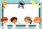 Banner template with many kids in science costume