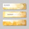 Banner template yellow gold low polygon color theme background. Printing fallow abstract bookmark design, saffron logo text layout