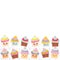 Banner template for your text, Card design with Cupcake Kawaii funny muzzle with pink cheeks and winking eyes, pastel colors on