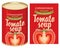 Banner for tomato soup with a tin can and a label