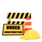 Banner traffic cone under construction on white in 3D rendering