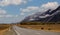 Banner of traveling  explore on the road with mountain range near Aoraki Mount Cook and the road leading to Mount Cook Village in