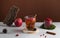 Banner. Trending photo of autumn hot tea with spices and berries. Autumn mood. Copy space