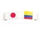 Banner with two square flags of Japan and colombia