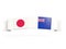 Banner with two square flags of Japan and new zealand