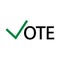 Banner with vote word icon on white background. Vote illustraton with green checkmark . Vector