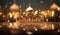 banner in warm golden tones with a mosque at night on the background of the sky with stars