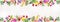 Banner for the web site, various multicolored spring flowers, space text, top view