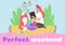 Banner with woman enjoying perfect weekend at home, flat vector illustration.
