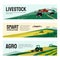 Banners of agricultural company, smart farming, livestock