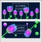 banners design template. Vector banners with neon glowing holographic flowers