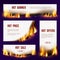 Banners flame. Advertizing template with fire tongue burning sales vector design project with text