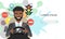 Banners illustration of road symbols and black african american man driver character