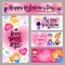 Banners set with boys and girls, hearts, inscriptions of congratulations. Cartoon vector flat-style design elements