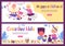 Banners set with creative happy children doing crafts flat vector illustration.