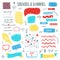 Banners and stickers funny doodle set with sketch elements. Vector illustration