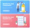 Banners on topic of medicine, treatment and healthcare. Image of doctor and various medicines.