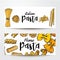 Banners with uncooked Italian pasta and place for text