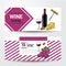 Banners with wine bottle, glass, grapes, cheese, corkscrew and text