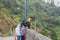 BANOS, ECUADOR - JUNE 20, 2015: People performing bridge jumping puenting on San Francisco Bridge in Bano