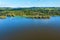 Banostor, a village in Serbia in the Vojvodina province on right riverbank of Danube river on sunny summer day, aerial view