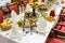 Banquet in the restaurant. Various delicacies, snacks and drinks at the gala event. Catering