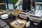 Banquet table with chafing dish heaters At the restaurant