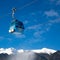 Bansko cable car cabin and snow peaks, Bulgaria