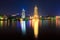 Banyan lake pagodas at night