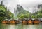 Baofeng Lake Boat Trip in a rainy day with clouds and mist at Wulingyuan, Zhangjiajie National Forest Park, Hunan Province, China,