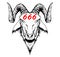 Baphomet, Goat headed demon with inverted cross, petrus cross on the forehead. Baphomet of the Church of Satan