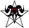 Baphomet, Goat headed demon with pentagram sometimes known as a pentalpha, pentangle or star pentagon and 666 Number of the Beas