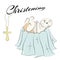 Baptism of the child in the church, christening. Vector set of isolated elements, drawn by hand. Used for postcards