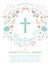 Baptism, Christening, First Holy Communion Invitation Template with Cross and Floral Border