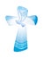 Baptism christian cross whit waves of water and dove on blue background