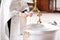 Baptismal font. Accessories for the christening of children icons of candles, the Ortodox Church. The Sacrament of