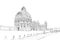 Baptistery in Pisa. Pisa Cathedral.  Leaning tower of pisa. Pisa. Italy. Hand drawn sketch. Vector