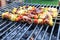 Bar-B-Q or BBQ with kebab cooking. coal grill of c