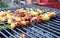 Bar-B-Q or BBQ with kebab cooking. coal grill of c