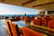 Bar on balcony of the resort overlooking the sea, the setting sun, Greece, Europe