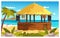 Bar and cafe business at resort. Summer restaurant on sea coast. Vector illustration.