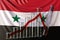 Bar chart with downward trend against flag of Syria. Financial crisis or economic meltdown related conceptual 3D
